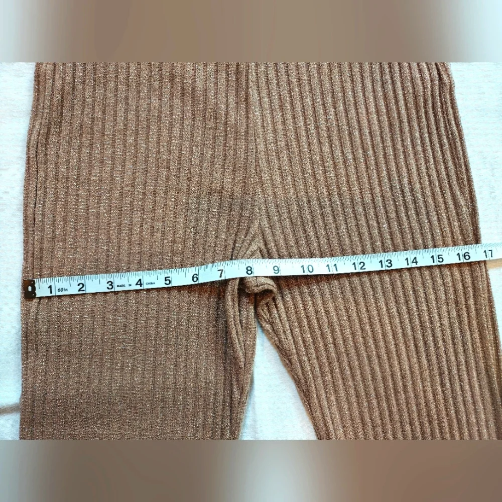 Zara Tan Ribbed Metallic Pants - Picture 4 of 7